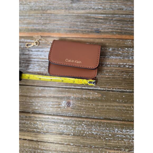 Calvin Klein MINI Card Wallet Key Chain Preppy Minimalist Brown Faux Leather - Picture 7 of 8